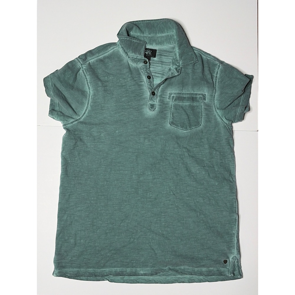Rock & Republic Mens Short Sleeve Polo Shirt Teal Green Slub Cotton Large